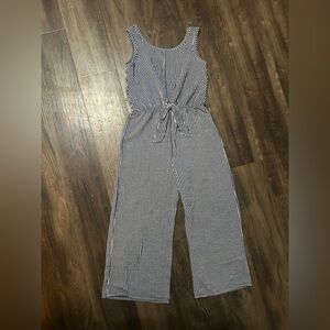 Striped No Brand Navy/White Youth Girls size 10 Sleeveless Jumpsuit, Tie waist